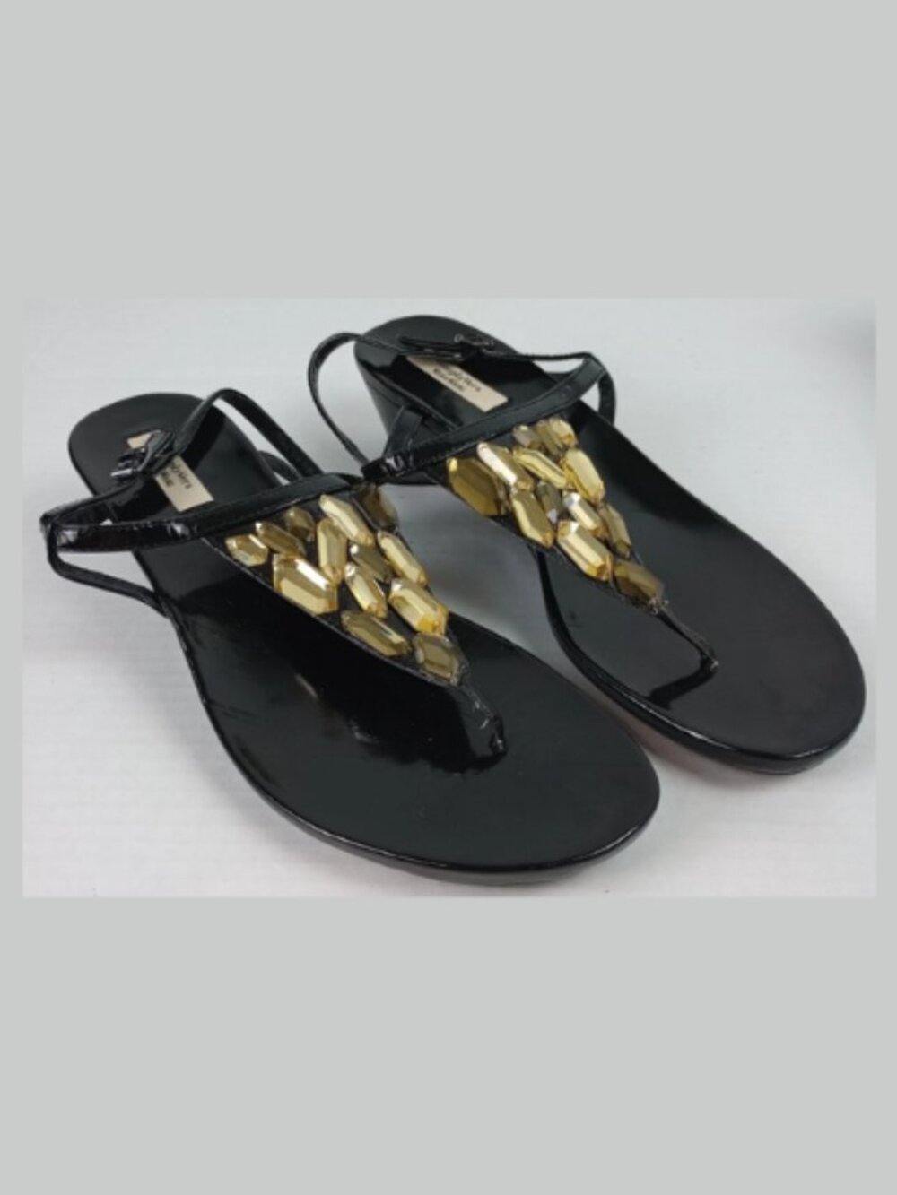 Simply Vera Wang Women's Size 10 Gold Jewel Black‎ Wedge Heel Sandals